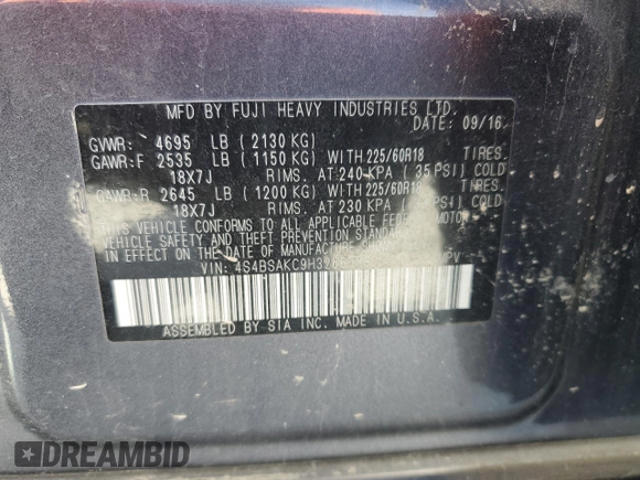 2017 Subaru Outback Limited z VIN 4S4BSAKC9H3266333, wystawiony jako Copart lot #63761005 z przebiegiem 83 461 mil mil oraz Szkoda całkowita • Salvage title. Historia ofert i sprzedaży dostępna na DreamBid. Obrazek 13.