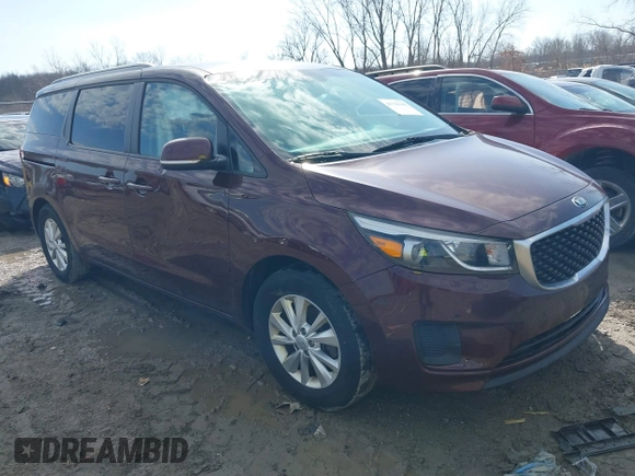 2017 Kia Sedona LX with VIN KNDMB5C19H6284704, listed as a IAAI auction lot 41756190 with 101,488 mi miles. Bid and sale history available at carsss.com. Image 1.