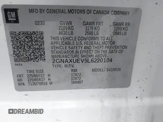 2020 Chevrolet Equinox LT with VIN 2GNAXUEV5L6220104, listed as a IAAI auction lot 42016377 with 66,700 mi miles and . Bid and sale history available at DreamBid. Image 9.