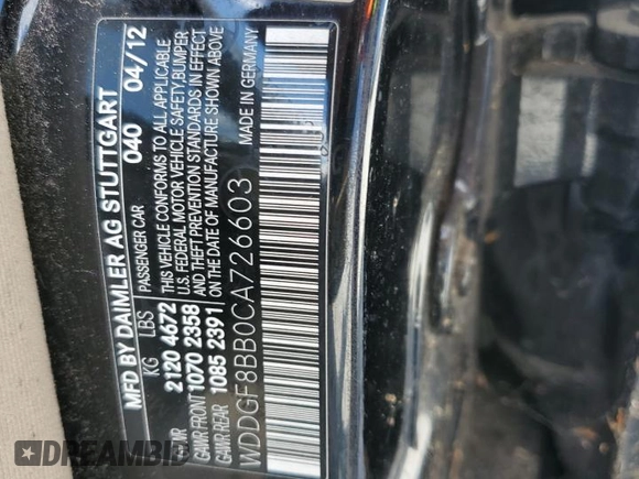 2012 Mercedes-Benz C 300 Sport with VIN WDDGF8BB0CA726603, listed as a Copart auction lot 66191135 with Not provided miles and Clean title. Bid and sale history available at DreamBid. Image 12.