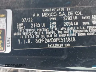 2023 Kia Forte LXS z VIN 3KPF24AD9PE511818, wystawiony jako IAAI lot #41554269 z przebiegiem 16 465 mil mil oraz . Historia ofert i sprzedaży dostępna na DreamBid. Obrazek 9.