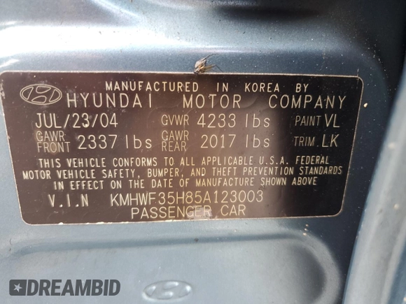 2005 Hyundai Sonata GLS with VIN KMHWF35H85A123003, listed as a Copart auction lot 73971014 with 0 mi miles and Salvage Title. Bid and sale history available at carsss.com. Image 13.