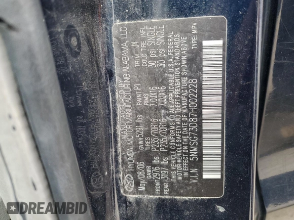 2007 Hyundai Santa Fe GLS z VIN 5NMSG73D87H002228, wystawiony jako Copart lot #83883054 z przebiegiem 204 494 mil mil oraz Szkoda całkowita • Salvage title. Historia ofert i sprzedaży dostępna na DreamBid. Obrazek 13.