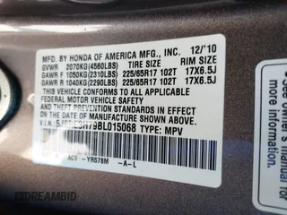 2011 Honda CR-V EX-L with VIN 5J6RE3H79BL015068, listed as a IAAI auction lot 41535627 with 126,526 mi miles. Bid and sale history available at carsss.com. Image 9.