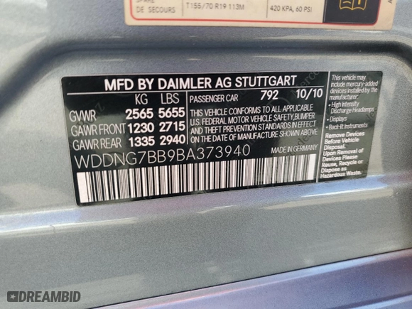 2011 Mercedes-Benz S-Class S 550 with VIN WDDNG7BB9BA373940, listed as a Copart auction lot 47596045 with 52,120 mi miles and Clean Title. Bid and sale history available at carsss.com. Image 12.