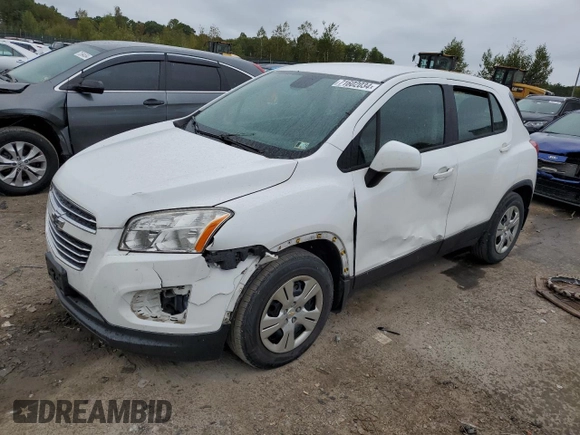 2015 Chevrolet Trax LS with VIN KL7CJKSB9FB247841, listed as a Copart auction lot 71602034 with 124,350 mi miles and Salvage Title. Bid and sale history available at carsss.com. Image 1.