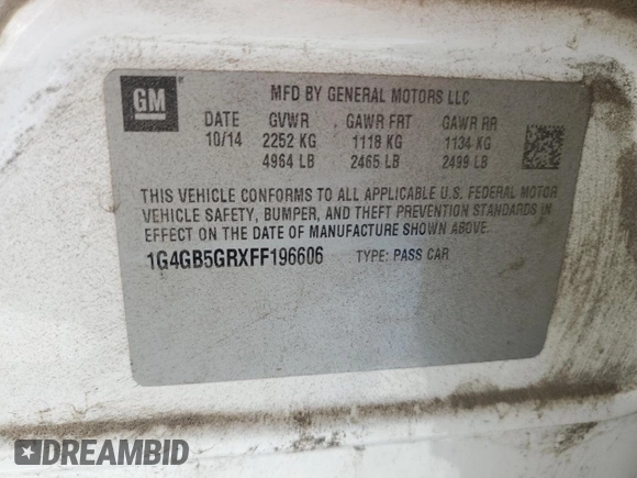 2015 Buick LaCrosse Leather with VIN 1G4GB5GRXFF196606, listed as a Copart auction lot 80992424 with 251,538 mi miles and Salvage Title. Bid and sale history available at DreamBid. Image 12.