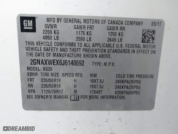 2018 Chevrolet Equinox Premier with VIN 2GNAXWEX6J6140692, listed as a IAAI auction lot 41729043 with 100,806 mi miles. Bid and sale history available at carsss.com. Image 9.