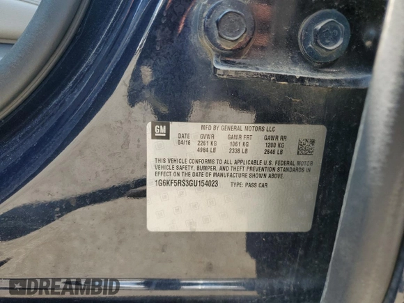 2016 Cadillac CT6 Premium Luxury AWD with VIN 1G6KF5RS3GU154023, listed as a Copart auction lot 61397365 with 217,582 mi miles and Salvage title. Bid and sale history available at DreamBid. Image 13.