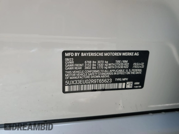 2024 BMW X5 M60i with VIN 5UX33EU02R9T65623, listed as a Copart auction lot 68249373 with 0 mi miles and Salvage Title. Bid and sale history available at carsss.com. Image 12.
