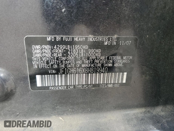 2008 Subaru Impreza Wagon (Natl) i with VIN JF1GH616X8H819940, listed as a Copart auction lot 85317544 with 67,668 mi miles and Salvage Title. Bid and sale history available at carsss.com. Image 13.
