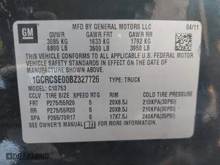 2011 Chevrolet Silverado 1500 LT with VIN 1GCRCSE00BZ327726, listed as a IAAI auction lot 41713327 with 228,435 mi miles. Bid and sale history available at carsss.com. Image 9.