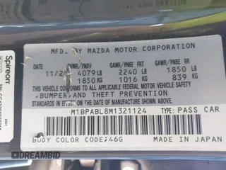2021 Mazda 3 Select with VIN JM1BPABL8M1321124, listed as a IAAI auction lot 41695068 with Not Provided miles and . Bid and sale history available at DreamBid. Image 9.