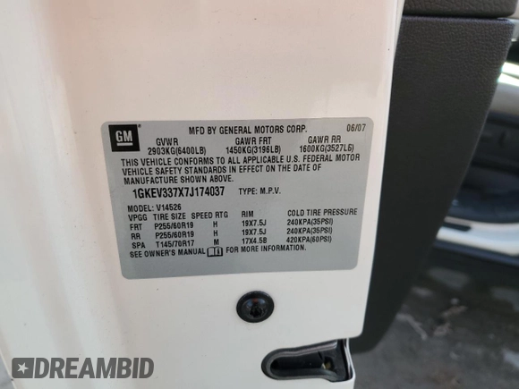 2007 GMC Acadia SLT with VIN 1GKEV337X7J174037, listed as a Copart auction lot 83875694 with 70,495 mi miles and Salvage Title. Bid and sale history available at carsss.com. Image 15.