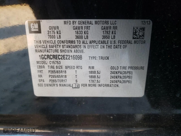 2014 Chevrolet Silverado 1500 LT with VIN 1GCRCREC2EZ216098, listed as a Copart auction lot 46405265 with 134,489 mi miles and Salvage Title. Bid and sale history available at carsss.com. Image 14.