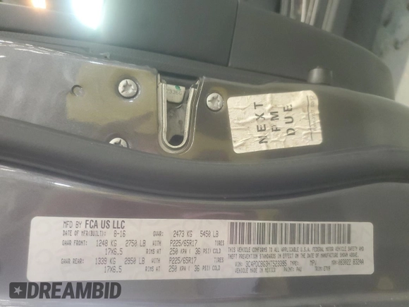 2017 Dodge Journey SXT with VIN 3C4PDCBG3HT523395, listed as a Copart auction lot 59913675 with 142,080 mi miles and Clean title. Bid and sale history available at DreamBid. Image 13.