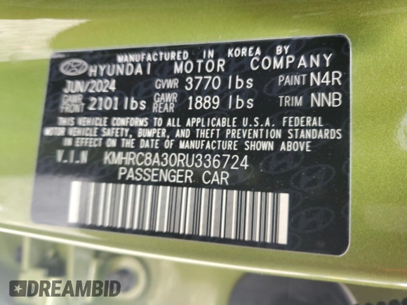 2024 Hyundai Venue Limited with VIN KMHRC8A30RU336724, listed as a Copart auction lot 57393955 with 19,073 mi miles and Salvage title. Bid and sale history available at DreamBid. Image 13.