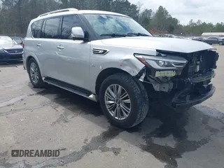 2018 Infiniti QX80 with VIN JN8AZ2NFXJ9663094, listed as a IAAI auction lot 41679742 with 163,750 mi miles. Bid and sale history available at carsss.com. Image 1.