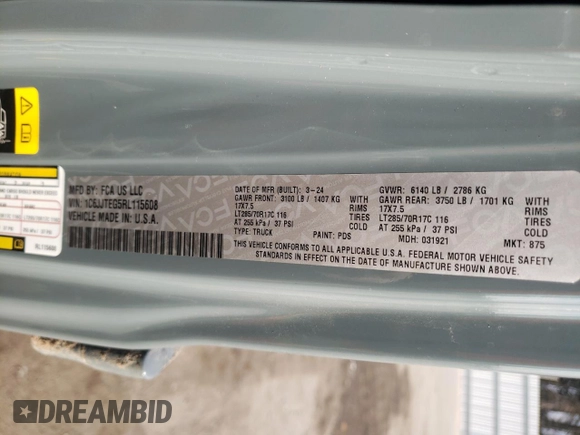 2024 Jeep Gladiator Mojave X z VIN 1C6JJTEG5RL115608, wystawiony jako Copart lot #46787955 z przebiegiem 7 283 mil mil oraz Szkoda całkowita • Salvage title. Historia ofert i sprzedaży dostępna na DreamBid. Obrazek 14.