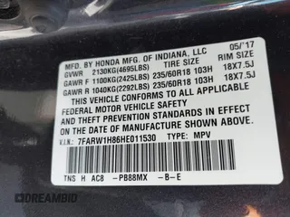 2017 Honda CR-V EX-L with VIN 7FARW1H86HE011530, listed as a IAAI auction lot 41976452 with 108,889 mi miles and . Bid and sale history available at carsss.com. Image 9.