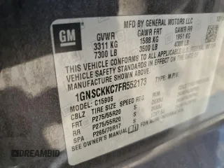 2015 Chevrolet Suburban LTZ with VIN 1GNSCKKC7FR552173, listed as a Copart auction lot 63483995 with 250,564 mi miles and Salvage title. Bid and sale history available at DreamBid. Image 13.
