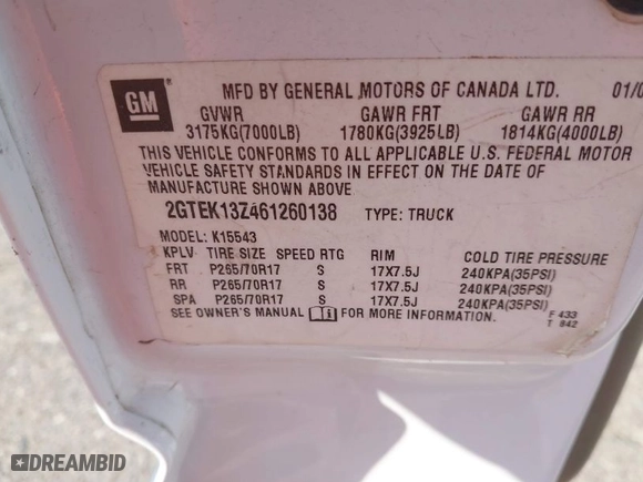 2006 GMC Sierra 1500 SLT with VIN 2GTEK13Z461260138, listed as a IAAI auction lot 41905141 with 382,152 mi miles. Bid and sale history available at carsss.com. Image 9.
