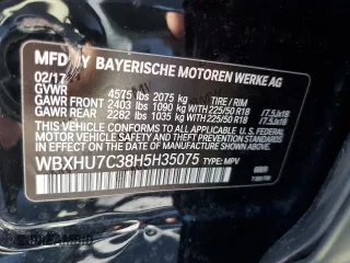 2017 BMW X1 sDrive28i with VIN WBXHU7C38H5H35075, listed as a Copart auction lot 44896793 with 78,172 mi miles. Bid and sale history available at carsss.com. Image 15.