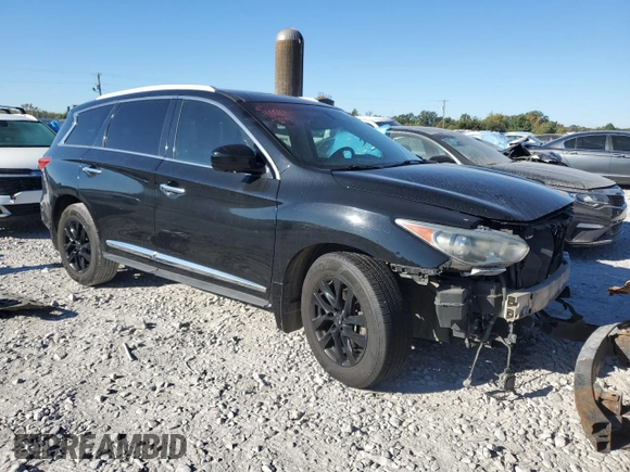 2013 Infiniti JX35 with VIN 5N1AL0MN7DC325679, listed as a Copart auction lot 76541924 with 249,455 mi miles and Salvage Title. Bid and sale history available at carsss.com. Image 4.
