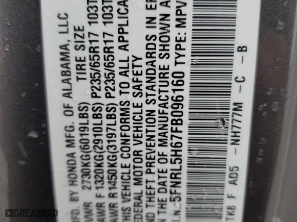 2015 Honda Odyssey EX-L with VIN 5FNRL5H67FB096160, listed as a Copart auction lot 45063255 with 137,154 mi miles and Salvage Title. Bid and sale history available at carsss.com. Image 13.