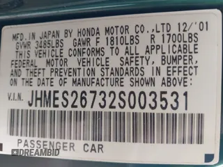 2002 Honda Civic EX with VIN JHMES26732S003531, listed as a IAAI auction lot 42109661 with 278,266 mi miles and . Bid and sale history available at DreamBid. Image 9.