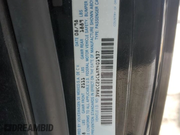 1999 Volkswagen Beetle GLS with VIN 3VWCC21C6XM401937, listed as a Copart auction lot 41978455 with 223,461 mi miles and Salvage title. Bid and sale history available at DreamBid. Image 13.
