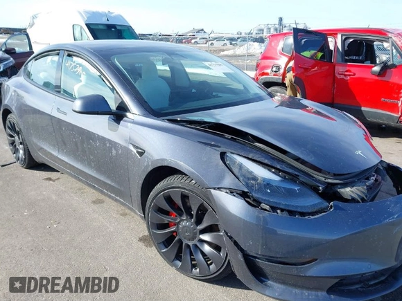 2021 Tesla Model 3 Performance with VIN 5YJ3E1EC3MF082532, listed as a IAAI auction lot 41757905 with 60,431 mi miles and . Bid and sale history available at DreamBid. Image 1.