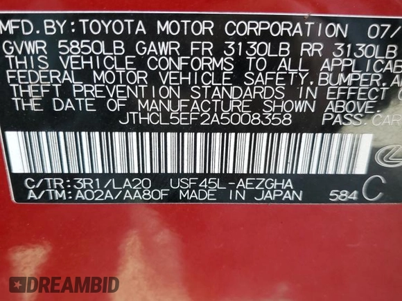 2010 Lexus LS 460 with VIN JTHCL5EF2A5008358, listed as a Copart auction lot 52795035 with 103,223 mi miles and Salvage title. Bid and sale history available at DreamBid. Image 13.