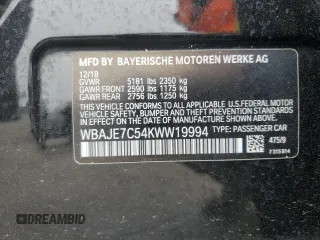 2019 BMW 5 Series 540i xDrive with VIN WBAJE7C54KWW19994, listed as a Copart auction lot 57973055 with 121,995 mi miles and Salvage title. Bid and sale history available at DreamBid. Image 12.