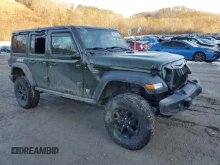 2021 Jeep Wrangler Unlimited Willys Sport with VIN 1C4HJXDG1MW737422, listed as a Copart auction lot 42213845 with 77,363 mi miles and Salvage title. Bid and sale history available at DreamBid. Image 4.