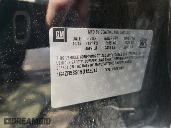 2017 Buick LaCrosse Premium with VIN 1G4ZR5SS8HU153914, listed as a Copart auction lot 61495095 with 72,040 mi miles and Clean title. Bid and sale history available at DreamBid. Image 12.