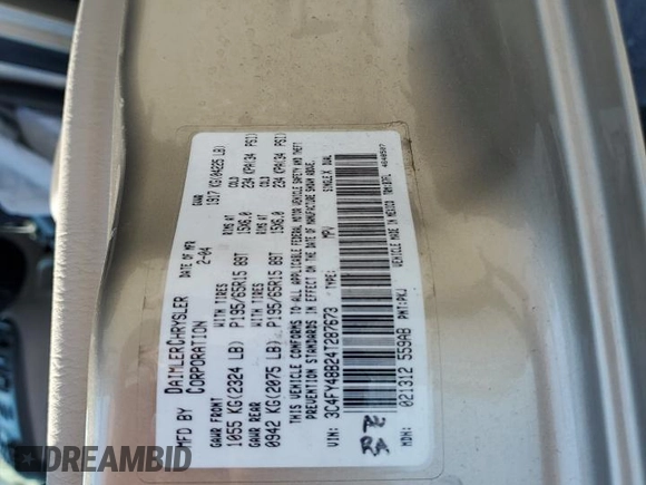 2004 Chrysler PT Cruiser with VIN 3C4FY48B24T287673, listed as a Copart auction lot 60727745 with Not provided miles and Salvage title. Bid and sale history available at DreamBid. Image 13.
