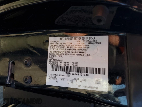 2004 Ford Thunderbird Deluxe z VIN 1FAHP60A24Y101788, wystawiony jako Copart lot #48224125 z przebiegiem 53 383 mil mil oraz Szkoda całkowita • Salvage title. Historia ofert i sprzedaży dostępna na DreamBid. Obrazek 12.