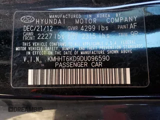 2013 Hyundai Genesis Coupe R-Spec with VIN KMHHT6KD9DU096590, listed as a Copart auction lot 37358694 with 137,046 mi miles and Non repairable. Bid and sale history available at DreamBid. Image 12.