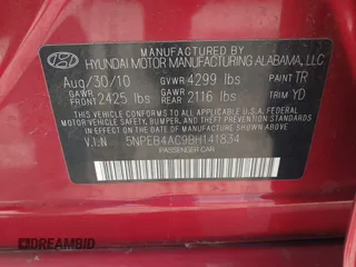 2011 Hyundai Sonata GLS with VIN 5NPEB4AC9BH141834, listed as a IAAI auction lot 41948517 with 168,357 mi miles and . Bid and sale history available at carsss.com. Image 9.