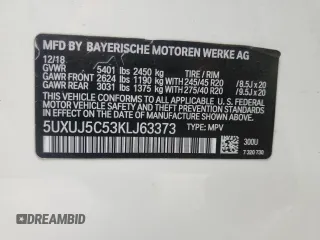 2019 BMW X4 M40i with VIN 5UXUJ5C53KLJ63373, listed as a Copart auction lot 54596963 with 39,245 mi miles. Bid and sale history available at carsss.com. Image 12.