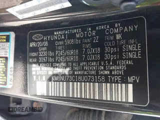 2008 Hyundai Veracruz GLS z VIN KM8NU73C18U073158, wystawiony jako IAAI lot #41711000 z przebiegiem 196 906 mil mil oraz . Historia ofert i sprzedaży dostępna na DreamBid. Obrazek 9.