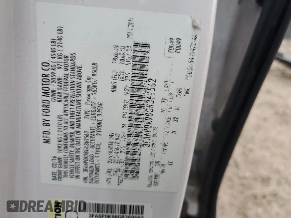 2016 Ford Fusion Titanium with VIN 3FA6P0K98GR369562, listed as a Copart auction lot 86547534 with 214,399 mi miles and Salvage Title. Bid and sale history available at carsss.com. Image 13.