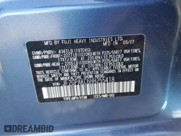 2017 Subaru Crosstrek Limited z VIN JF2GPAKC6HH255418, wystawiony jako Copart lot #44409795 z przebiegiem 50 366 mil mil oraz Szkoda całkowita • Salvage title. Historia ofert i sprzedaży dostępna na DreamBid. Obrazek 12.