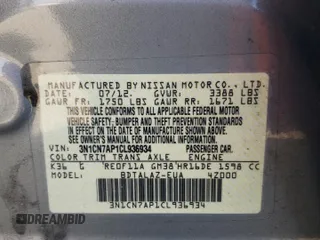 2012 Nissan Versa SV with VIN 3N1CN7AP1CL936934, listed as a Copart auction lot 52443795 with 51,793 mi miles and Salvage title. Bid and sale history available at DreamBid. Image 12.