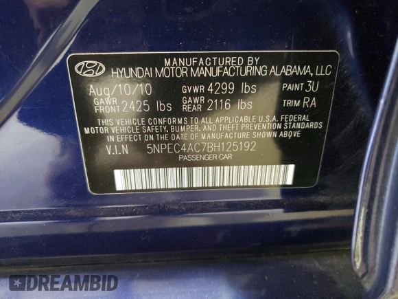 2011 Hyundai Sonata Limited with VIN 5NPEC4AC7BH125192, listed as a Copart auction lot 54402165 with 147,172 mi miles and Salvage Title. Bid and sale history available at carsss.com. Image 12.