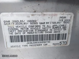 2003 Mitsubishi Lancer ES with VIN JA3AJ26E63U092730, listed as a IAAI auction lot 41506294 with 188,007 mi miles. Bid and sale history available at carsss.com. Image 9.