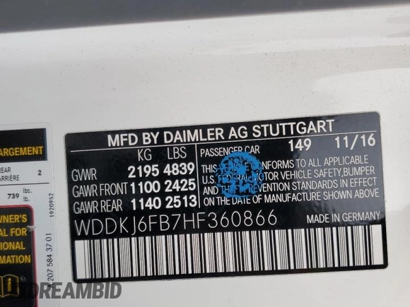 2017 Mercedes-Benz E-Class E 400 with VIN WDDKJ6FB7HF360866, listed as a Copart auction lot 87258794 with 56,124 mi miles and Salvage Title. Bid and sale history available at carsss.com. Image 12.