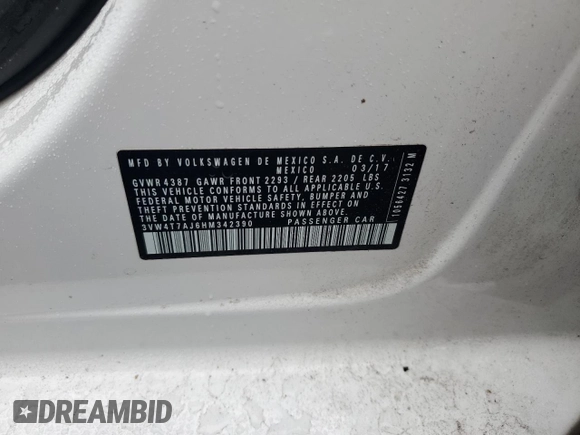 2017 Volkswagen Jetta GLI with VIN 3VW4T7AJ6HM342390, listed as a Copart auction lot 60408825 with 124,050 mi miles and Salvage title. Bid and sale history available at DreamBid. Image 12.