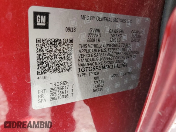 2019 GMC Canyon 4WD All Terrain w/Cloth with VIN 1GTG6FEN5K1142264, listed as a Copart auction lot 49874655 with 38,507 mi miles and Salvage Title. Bid and sale history available at carsss.com. Image 12.